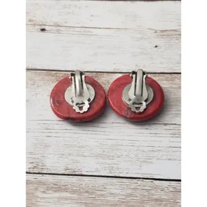 Vintage Clip On Earrings - Unusual Design Red Circular 1 & 1/8" thumbnail 3
