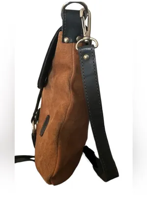El Ceibo Handcrafted Tan Suede And Black Leather Crossbody Messenger Bag thumbnail 10