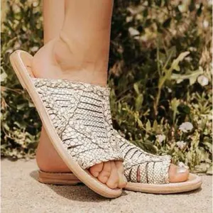 FREEBIRD by Steven Willow Leather Embossed Strappy Sandals Cream Tan Size 7 thumbnail 1