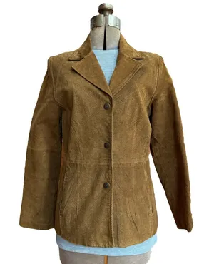 Vintage Hypo Active Light Brown Suede Leather Jacket Blazer Button Front thumbnail 1