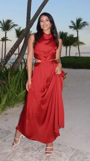 Zara maxi dress Burgundy Sleeveless cut out satin effect evening wedding summer thumbnail 5