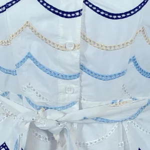 Boutique Blue White Eyelet Cottagecore Midi Dress Tie Waist XL thumbnail 9