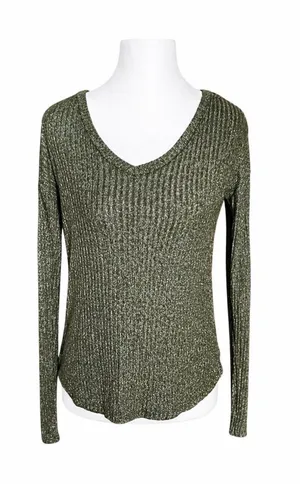 American‎ Eagle Soft & Sexy Olive Green Ribbed V-Neck Knit Sweater Top Womens XS thumbnail 1