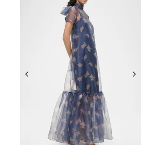 STAUD Botanical Navy Calluna Organza Mesh High Neckline Tie Back Gown size Small thumbnail 16