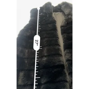 Talbots Black Faux Fur Ribbed Open Front Vest Women's size Small thumbnail 9