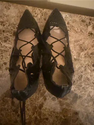 Charlotte Russe Black Laser-Cut Lace-Up Pointed Flats thumbnail 7