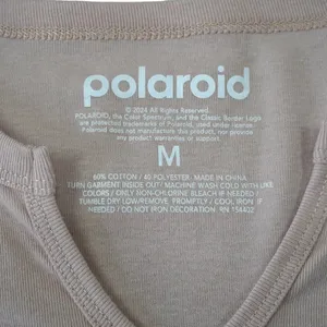 Polaroid Reframe The World Graphic T-Shirt Tan V-Neck Short Sleeve Women Size‎ M thumbnail 3