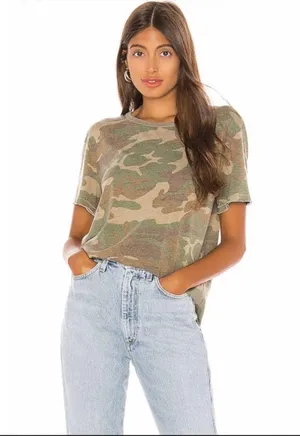 Free People Size XS Green Camouflage Tourist Crewneck Short Sleeve Tshirt thumbnail 1