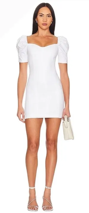 Alice+Olivia Dress Women 0‎ White Vintage Sugar Denim Mimi Puff Sleeve Mini thumbnail 1