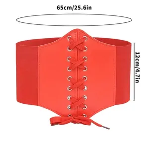 Corset Style Wide Girdle‎ Red Fashion Elastic Faux Leather Skinny Elastic Waist thumbnail 9