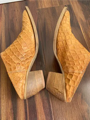 Free People Stacked Heel Pointy Toe Western Mules Pirarucu Sz 38 (7/7.5) thumbnail 4