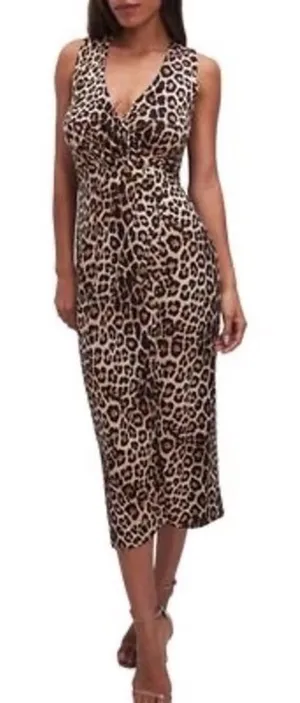 NWT Good American Leopard Print Wrap Midi Dress Size 4 (XL) thumbnail 1