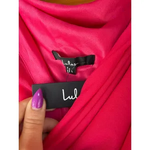 NWT Lulus Stunning Mystery Fuchsia Mesh Cowl Back Mermaid Maxi Dress Banquet L thumbnail 6
