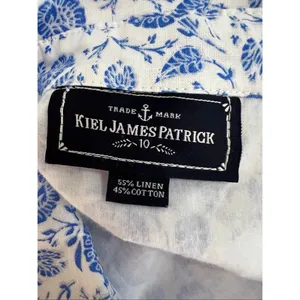 Kiel James Patrick Blue Floral Linen Blend Shirt Dress Nautical Cottage thumbnail 9