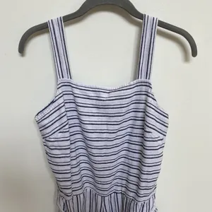 Beach Lunch Lounge Blue White Stripe Linen Blend Cropped Jumpsuit S‎ thumbnail 3