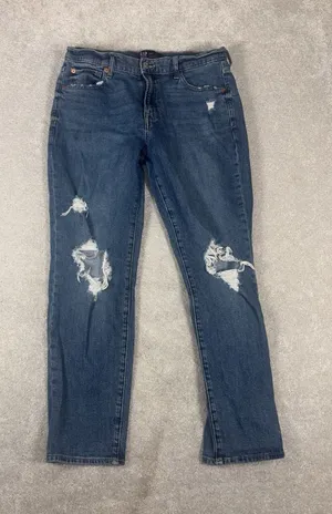 GAP Jeans Women's Blue 6/28 Distressed Regular‎ Girlfriend Mid Rise Wash Denim thumbnail 1