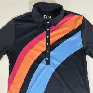 Zyia Active Womens Black Rainbow Stripe Snap Polo Shirt Short Sleeve Small thumbnail 4
