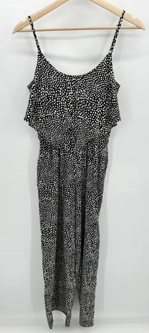 Bar‎ III Jumpsuit Women SMALL Black Cream Polka Dot Sleeveless Pockets Romper thumbnail 1