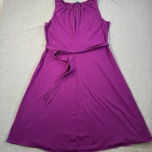 Lands' End Women's XL 18 Purple Sleeveless Keyhole Tie Belt A-Line Midi Dress thumbnail 1