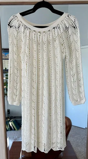 Trina Turk Pima Cotton Sur Crochet Boho Sweater Dress in White sz Small thumbnail 1