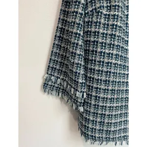 Ann Taylor Blue White Tweed Top Fringe‎ Trim Textured Blouse Chic Size 8 thumbnail 5