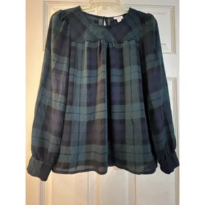 J.CREW Women’s XS Blue/Green Plaid Long Sleeve Blouse Preppy Office Holiday Top thumbnail 2