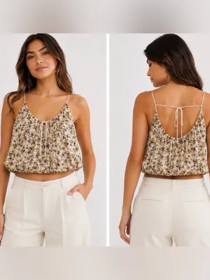 Free People Daisy Babe $58 Floral Crop Tank Top Strap Tie Back Size Small thumbnail 2