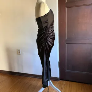 ZARA | Black Satin Corset Top Ruched Midi Skirt with Slit Cocktail Dress | Small thumbnail 4