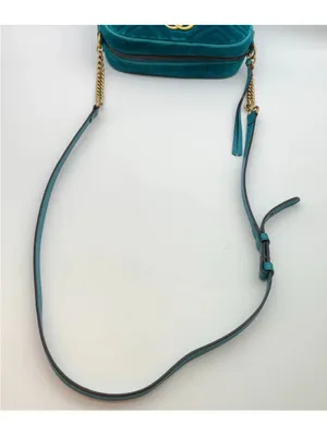 Gucci Teal Quilted Velvet GG Marmont Crossbody Bag thumbnail 5