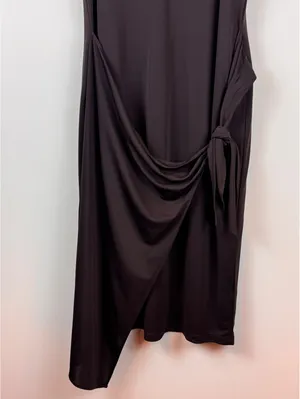 Lauren Ralph Lauren Chocolate Brown Draped Tie Side Asymmetrical Midi Dress M thumbnail 9