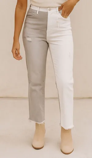NEW Bohme sz 30 Women Flying Monkey Two Tone Cropped Colorblock Jeans Streetwear thumbnail 1