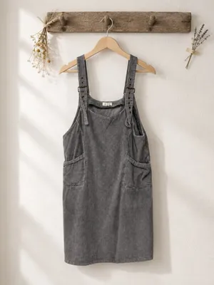 POL Washed Gray Corduroy Pinafore Mini Dress thumbnail 3