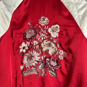 Vintage American Eagle Red Embroidered Bomber Jacket Floral Quilted Streetwear M thumbnail 4