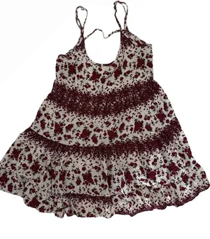 Brandy Melville White Tank Dress with Burgundy Floral Print thumbnail 1