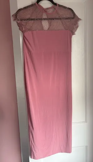 ASOS Pink Lace Yoke Bodycon Midi Dress Size 6 thumbnail 1