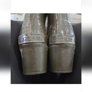 Corkys Women's Rain Tall Boots Crockodile Brown Green Size 7 Rubber Western Work thumbnail 4