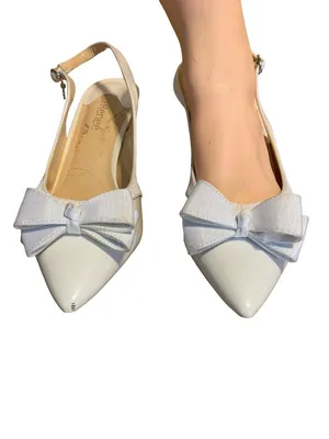 J. Renee White Faux Leather & Cloth Sling Back Kitten Heel Shoes (11w) thumbnail 2