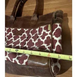 JOYN Geometric Tote Vintage Leather Burgundy/Cream Shoulder Bag thumbnail 14