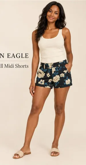 American Eagle AEO Twill Floral Midi Low Rise Shorts Size 4 NWT thumbnail 1