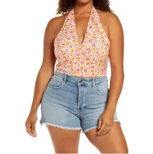 BP NWT Orange/Red/White Floral Halter Top thumbnail 1