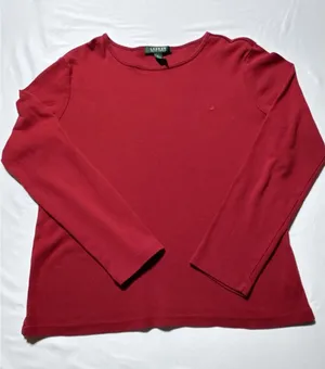 Lauren Ralph Lauren Red Long Sleeve Cotton Crew Neck Top SzL thumbnail 1
