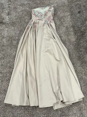 Mac Duggal 37012 Beige One Shoulder Embellished Gown With Train Sz 4 thumbnail 9