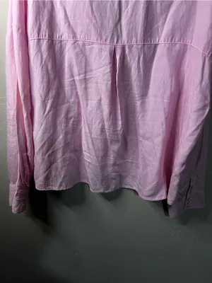 Zara Linen Blend Pink Oversized Cropped Button Down Travel Vacation Preppy Shirt thumbnail 7