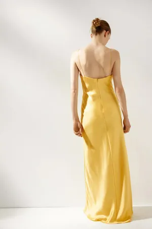 Zara golden Yellow Maxi satin corset bodycon formal Dress evening party wedding thumbnail 7
