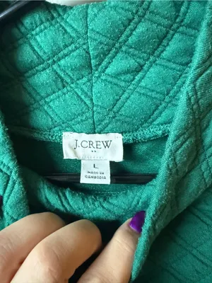 J.Crew Green Quilted Cowl Neck Pullover Sweater Size Large thumbnail 4