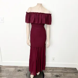 [Baltic Born] Maroon Amalfi Smocked Off The Shoulder Ruffle Maxi Dress Sz Medium thumbnail 3