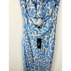 Lulus Midiana Light Blue Abstract Floral Tie Back Midi Dress Party Satin XS NWT thumbnail 11