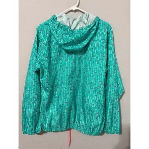 Columbia Womens Windbreaker L Teal Pink Geometric Full Zip Hooded Jacket Rain thumbnail 2
