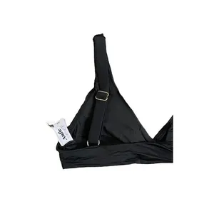NWT Andie The Belmar Top Twisted V Neck Plunge Bikini Swim Removable Cup S Black thumbnail 3
