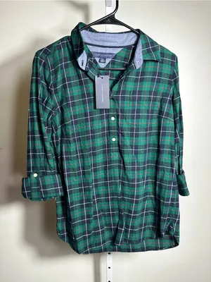 H39. Women’s Tommy Hilfiger Green Plaid Button-Up Shirt thumbnail 2